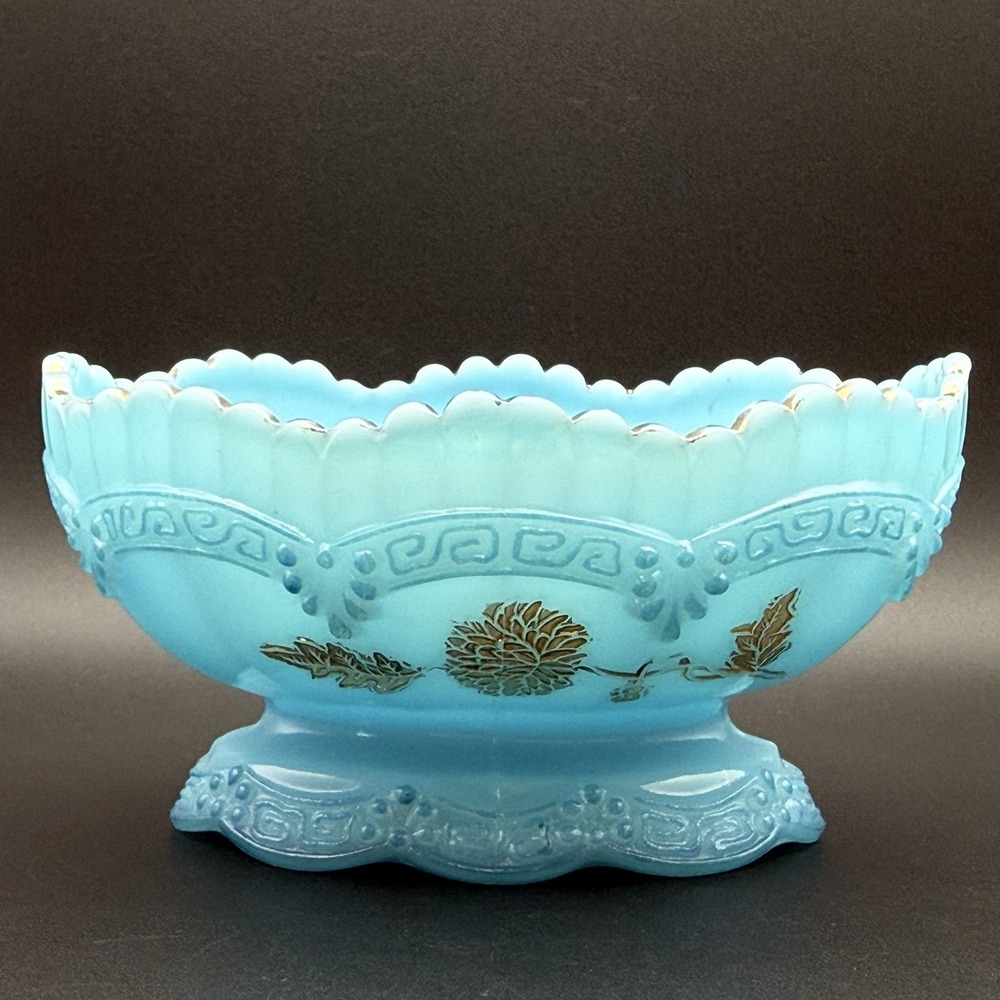 EAPG Northwood Glass Chrysanthemum Sprig Pagoda Blue Custard Compote Berry Bowl - Picture 2 of 16